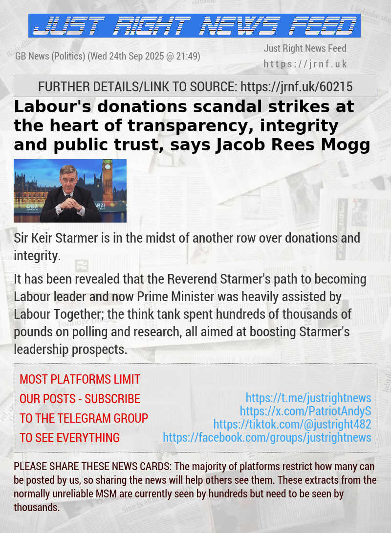Labour’s donations scandal strikes at the heart of transparency, integrity and public trust, says Jacob Rees—Mogg