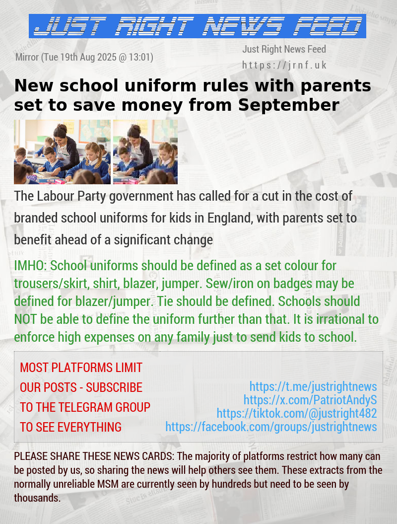 New school uniform rules with parents set to save money from September