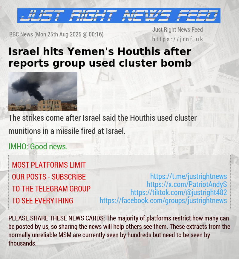 Israel hits Yemen’s Houthis after reports group used cluster bomb