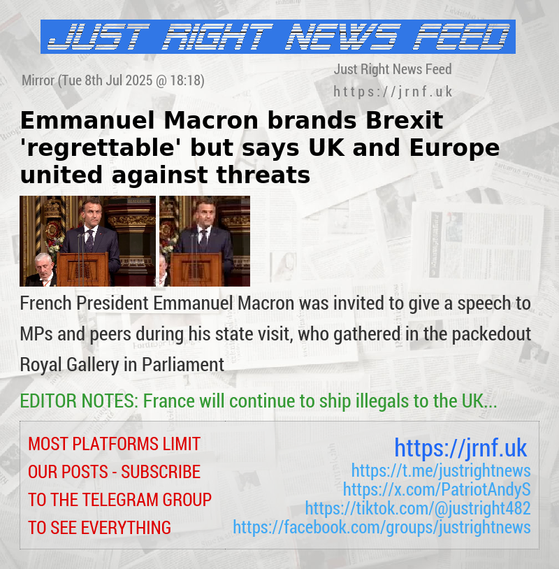 Emmanuel Macron brands Brexit ’regrettable’ but says UK and Europe united against threats