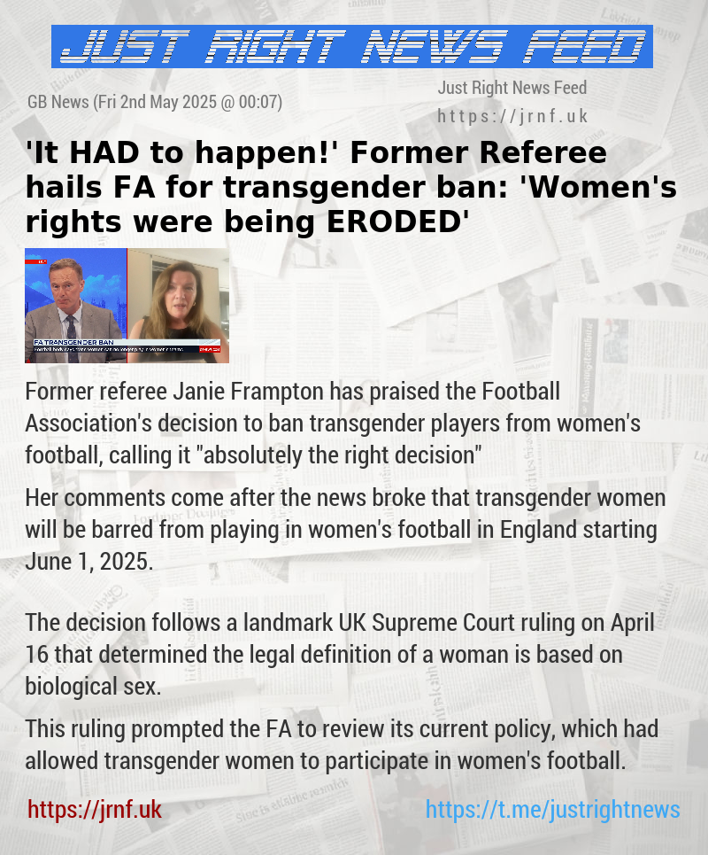 ’It HAD to happen!’ Former Referee hails FA for transgender ban: ’Women’s rights were being ERODED’