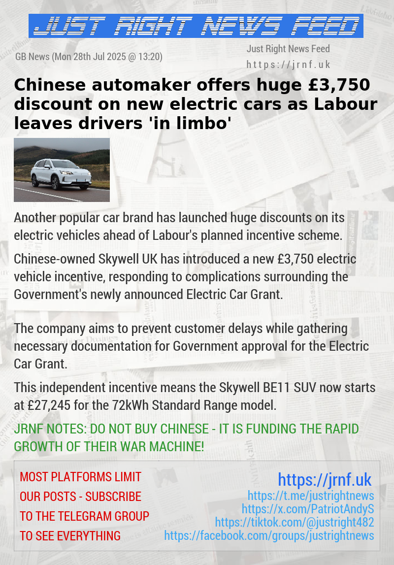 Chinese automaker offers huge £3,750 discount on new electric cars as Labour leaves drivers ’in limbo’