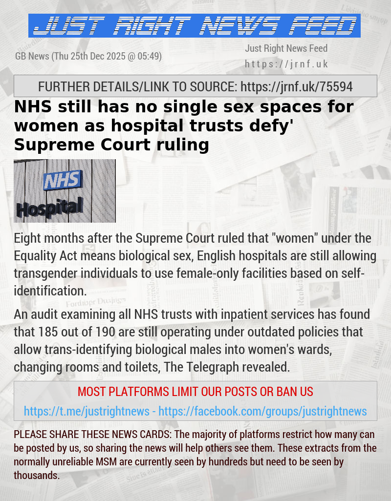 NHS still has no single—sex spaces for women as hospital trusts ‘defy’ Supreme Court ruling
