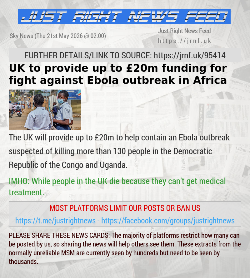 UK to provide up to &pound;20m funding for fight against Ebola outbreak in Africa