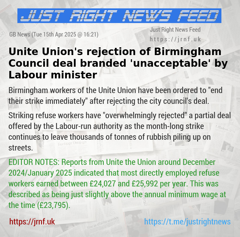 Unite Union’s rejection of Birmingham Council deal branded ’unacceptable’ by Labour minister