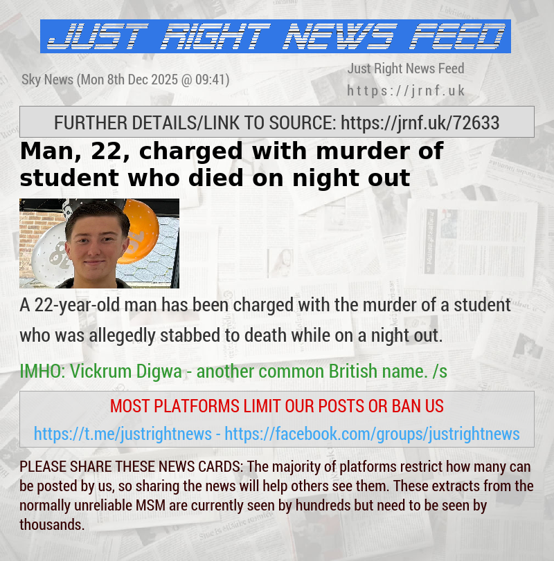 Man, 22, charged with murder of student who died on night out