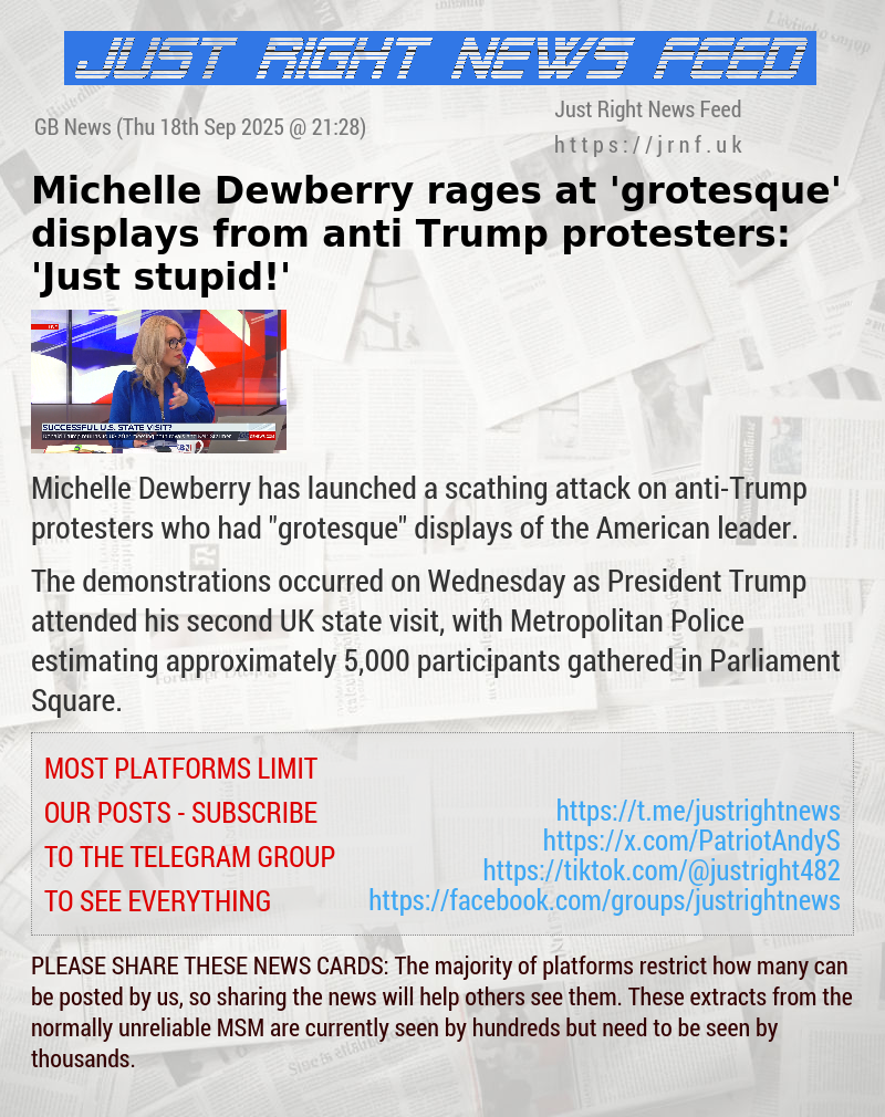 Michelle Dewberry rages at ’grotesque’ displays from anti—Trump protesters: ’Just stupid!’