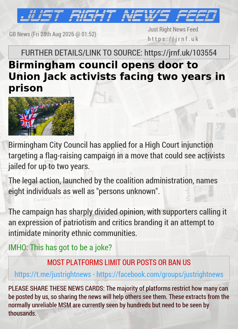 Birmingham council opens door to Union Jack activists facing two years in prison