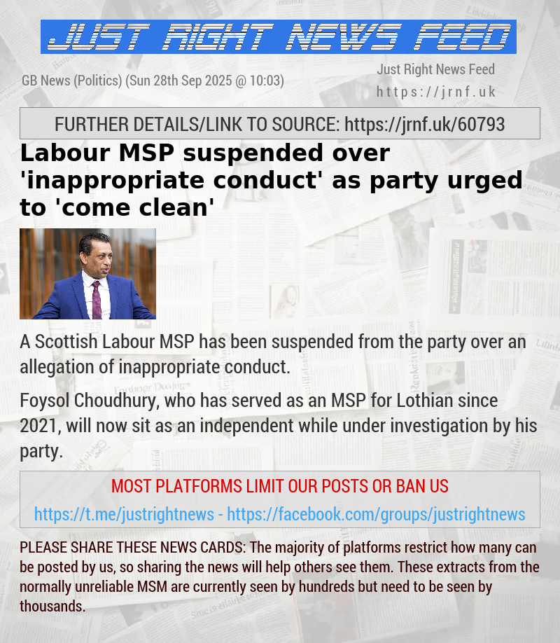 Labour MSP suspended over ’inappropriate conduct’ as party urged to ’come clean’