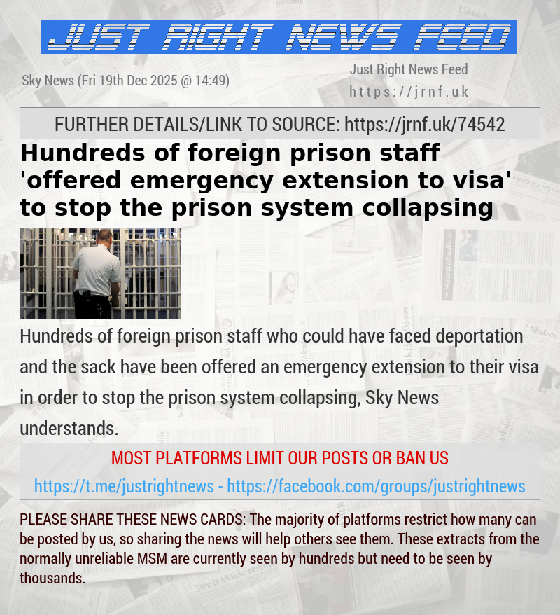 Hundreds of foreign prison staff ’offered emergency extension to visa’ to stop the prison system collapsing