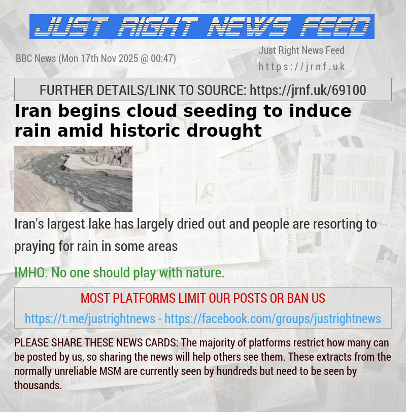 Iran begins cloud seeding to induce rain amid historic drought