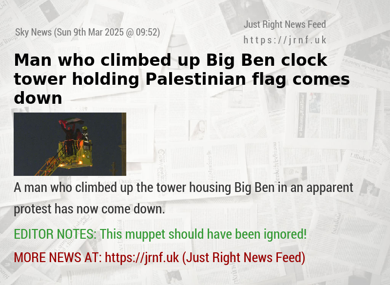 Man who climbed up Big Ben clock tower holding Palestinian flag comes down