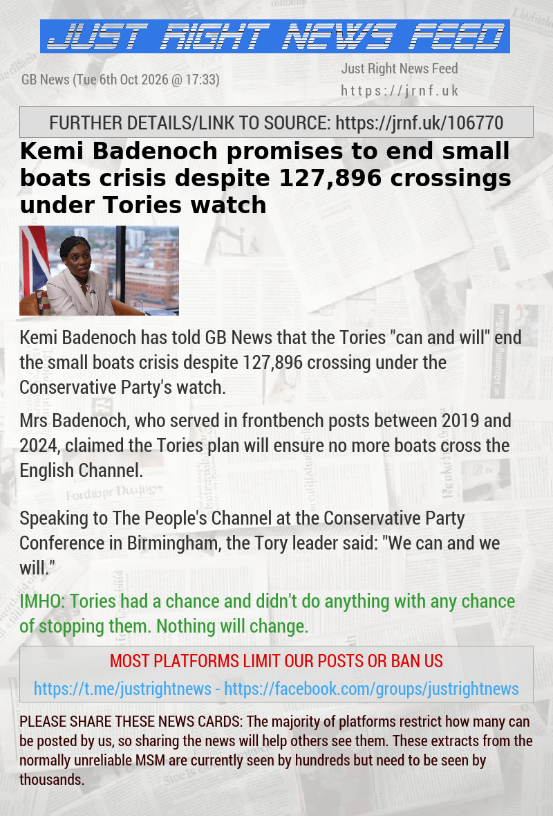 Kemi Badenoch promises to end small boats crisis despite 127,896 crossings under Tories watch