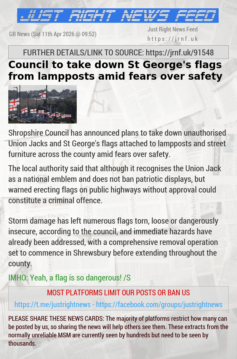 Council to take down St George’s flags from lampposts amid fears over safety