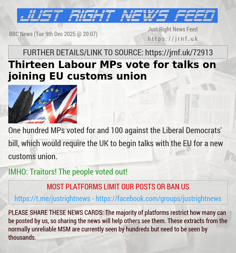 Thirteen Labour MPs vote for talks on joining EU customs union