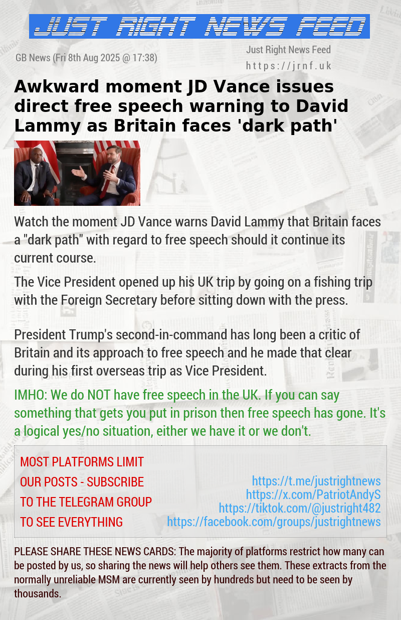 Awkward moment JD Vance issues direct free speech warning to David Lammy as Britain faces ‘dark path’