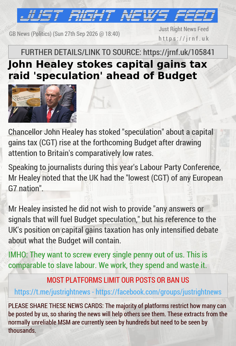 John Healey stokes capital gains tax raid ’speculation’ ahead of Budget