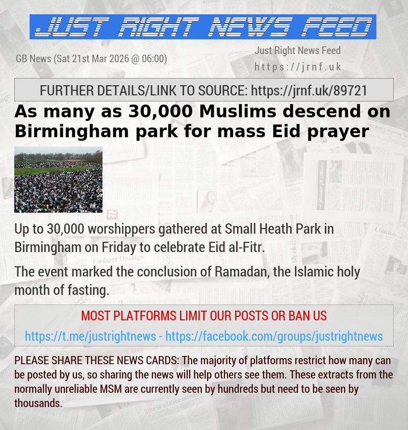 As many as 30,000 Muslims descend on Birmingham park for mass Eid prayer