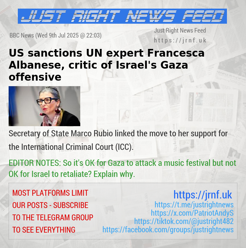 US sanctions UN expert Francesca Albanese, critic of Israel’s Gaza offensive