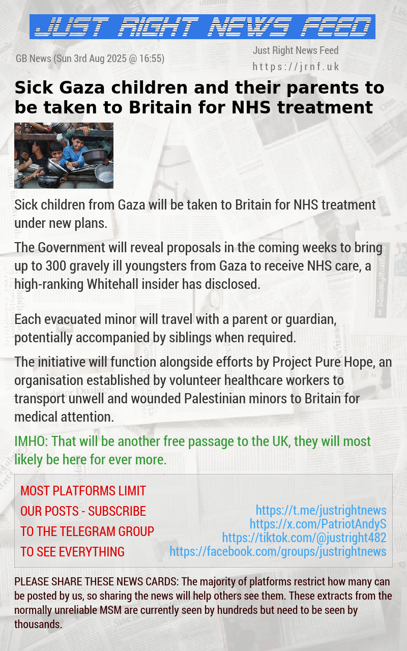 Sick Gaza children and their parents to be taken to Britain for NHS treatment