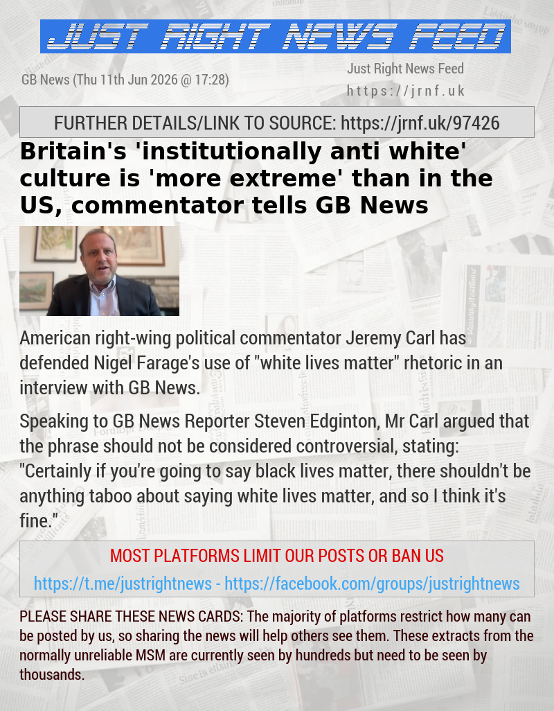 Britain’s ’institutionally anti—white’ culture is ’more extreme’ than in the US, commentator tells GB News