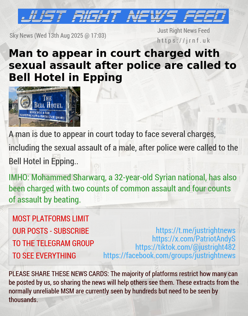 Man to appear in court charged with sexual assault after police are called to Bell Hotel in Epping