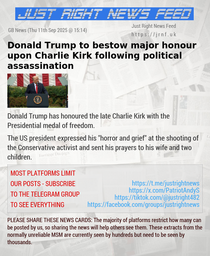 Donald Trump to bestow major honour upon Charlie Kirk following political assassination