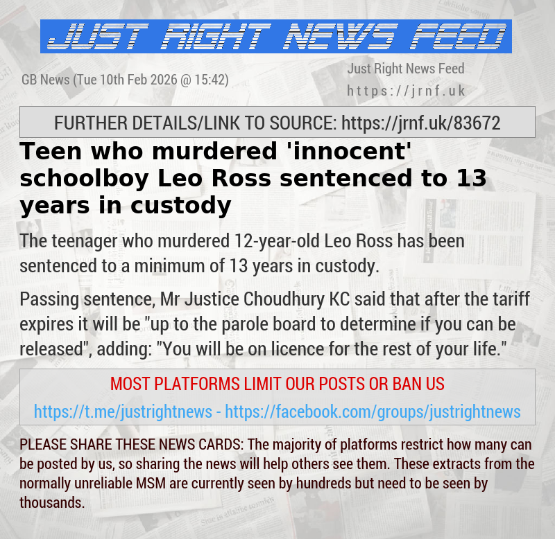 Teen who murdered ’innocent’ schoolboy Leo Ross sentenced to 13 years in custody