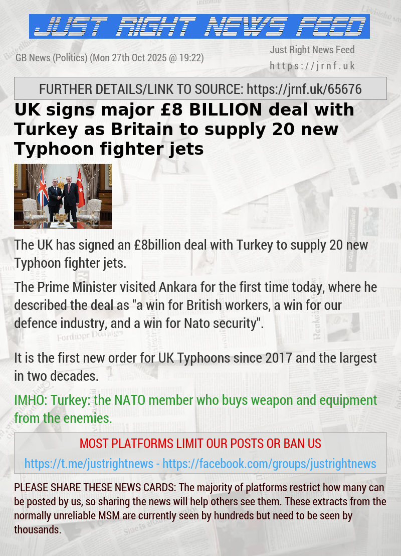 UK signs major £8 BILLION deal with Turkey as Britain to supply 20 new Typhoon fighter jets