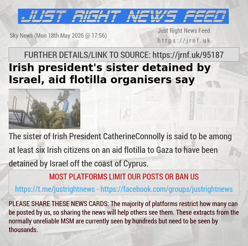 Irish president’s sister detained by Israel, aid flotilla organisers say