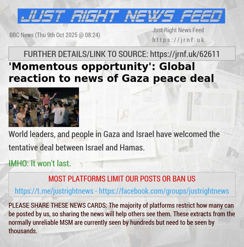 ’Momentous opportunity’: Global reaction to news of Gaza peace deal