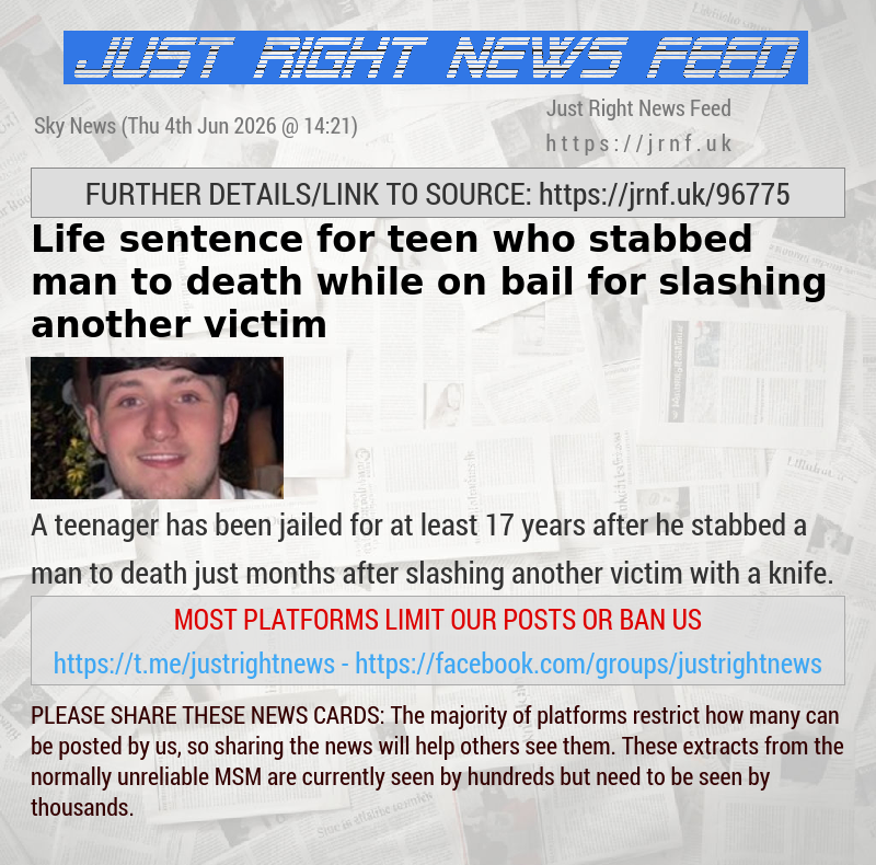 Life sentence for teen who stabbed man to death while on bail for slashing another victim