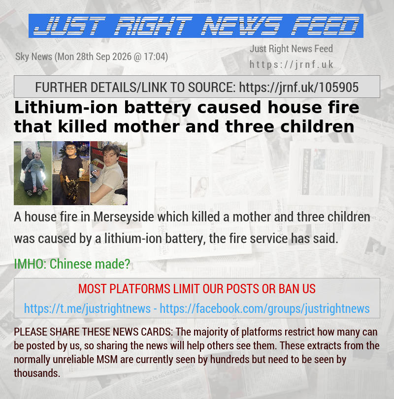Lithium—ion battery caused house fire that killed mother and three children