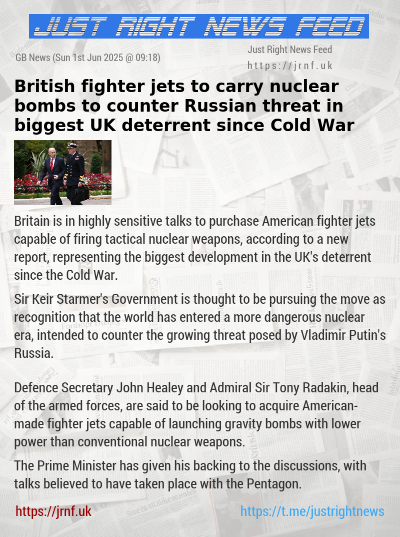 British fighter jets to carry nuclear bombs to counter Russian threat in biggest UK deterrent since Cold War