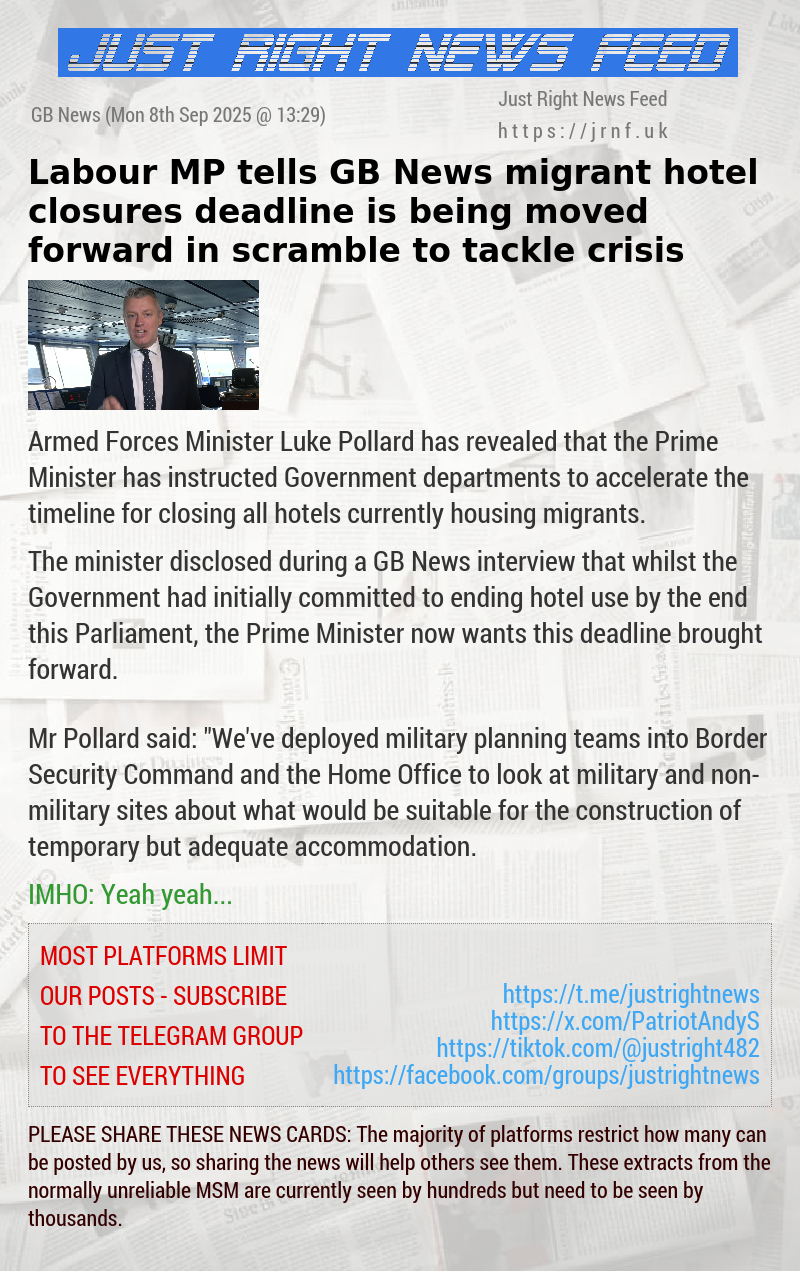 Labour MP tells GB News migrant hotel closures deadline is being moved forward in scramble to tackle crisis