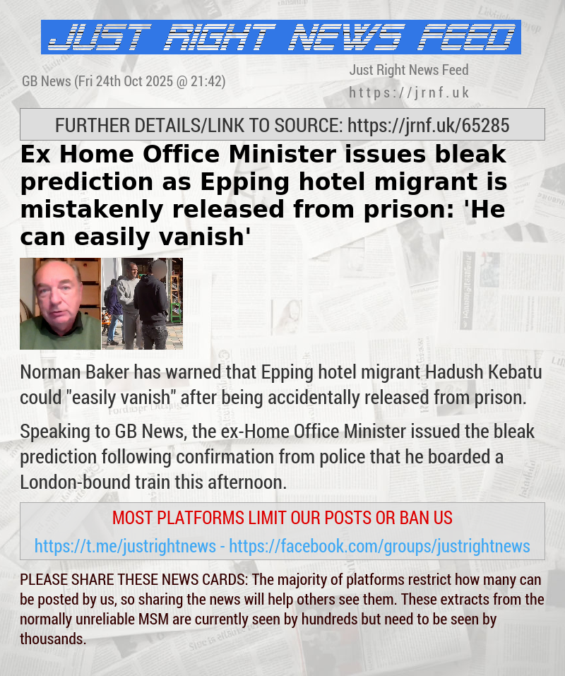 Ex—Home Office Minister issues bleak prediction as Epping hotel migrant is mistakenly released from prison: ’He can easily vanish’