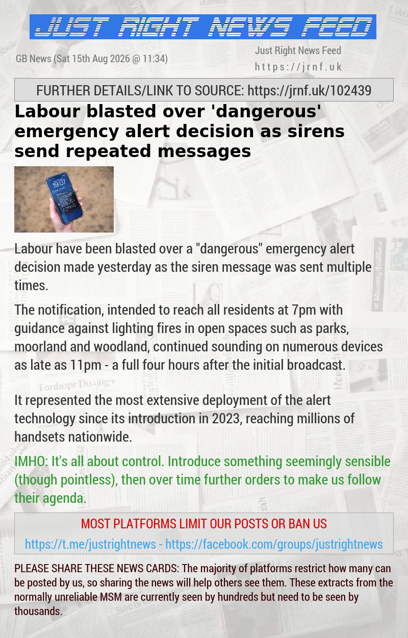 Labour blasted over ’dangerous’ emergency alert decision as sirens send repeated messages