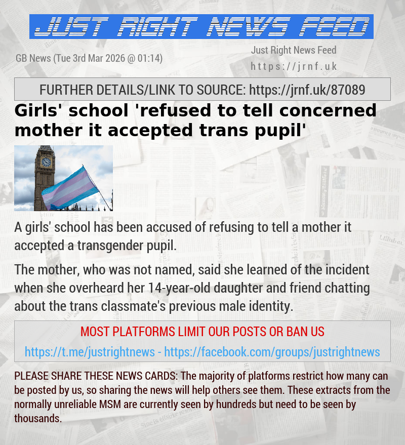 Girls’ school ’refused to tell concerned mother it accepted trans pupil’