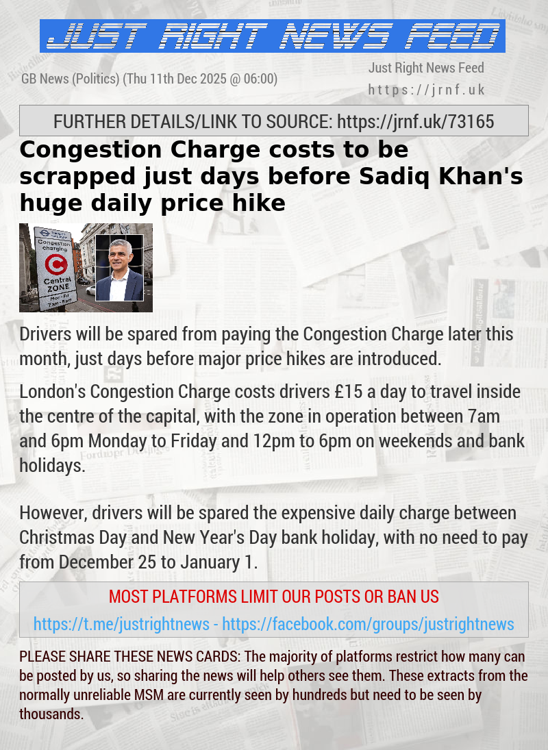 Congestion Charge costs to be scrapped just days before Sadiq Khan’s huge daily price hike
