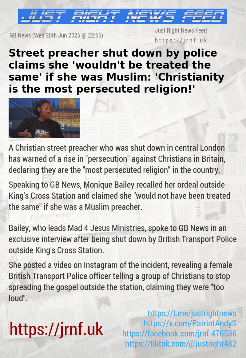 Street preacher shut down by police claims she ’wouldn’t be treated the same’ if she was Muslim: ’Christianity is the most persecuted religion!’