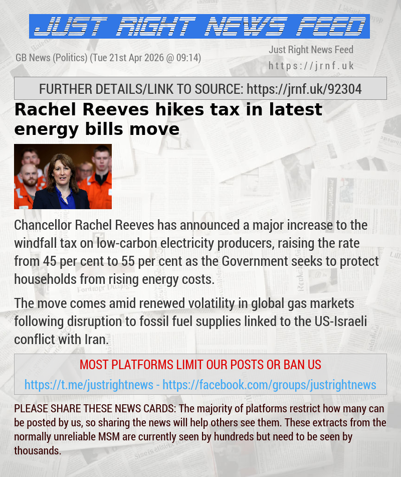 Rachel Reeves hikes tax in latest energy bills move