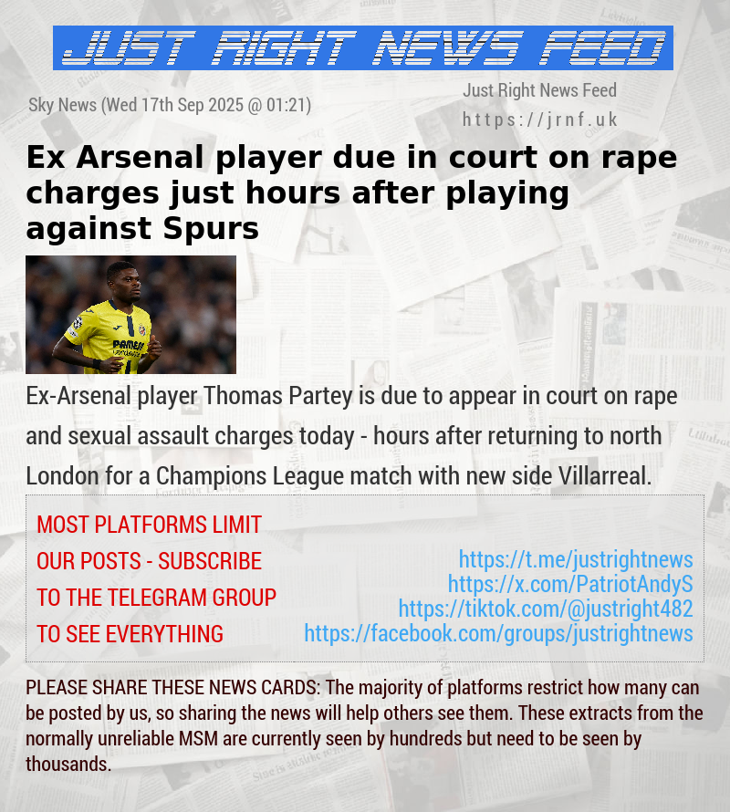 Ex—Arsenal player due in court on rape charges — just hours after playing against Spurs