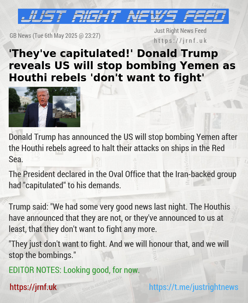 ’They’ve capitulated!’ Donald Trump reveals US will stop bombing Yemen as Houthi rebels ’don’t want to fight’