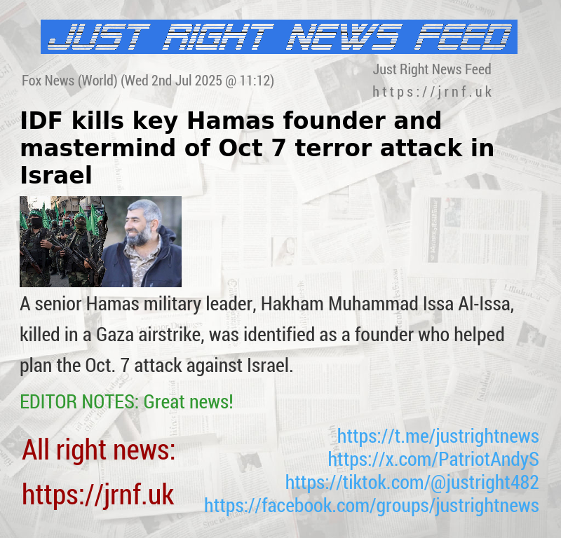 IDF kills key Hamas founder and mastermind of Oct 7 terror attack in Israel