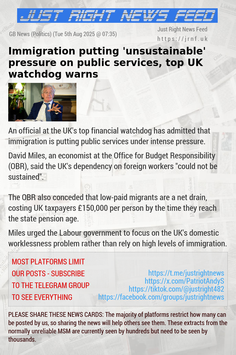 Immigration putting ’unsustainable’ pressure on public services, top UK watchdog warns