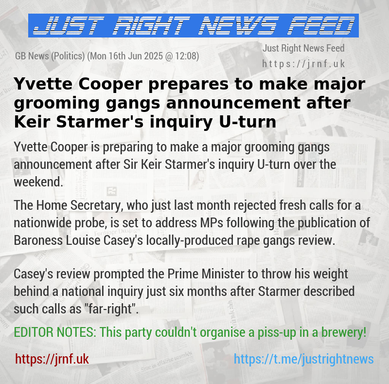 Yvette Cooper prepares to make major grooming gangs announcement after Keir Starmer’s inquiry U—turn