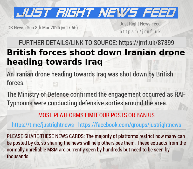 British forces shoot down Iranian drone heading towards Iraq
