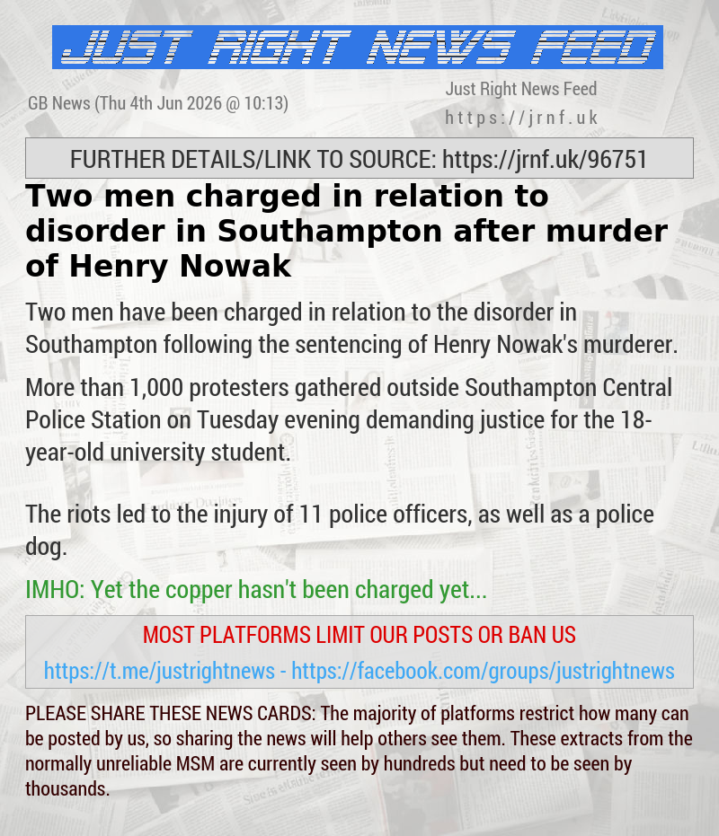 Two men charged in relation to disorder in Southampton after murder of Henry Nowak