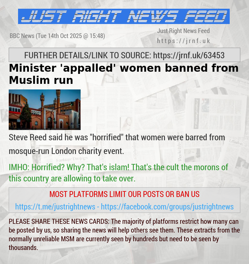 Minister ’appalled’ women banned from Muslim run