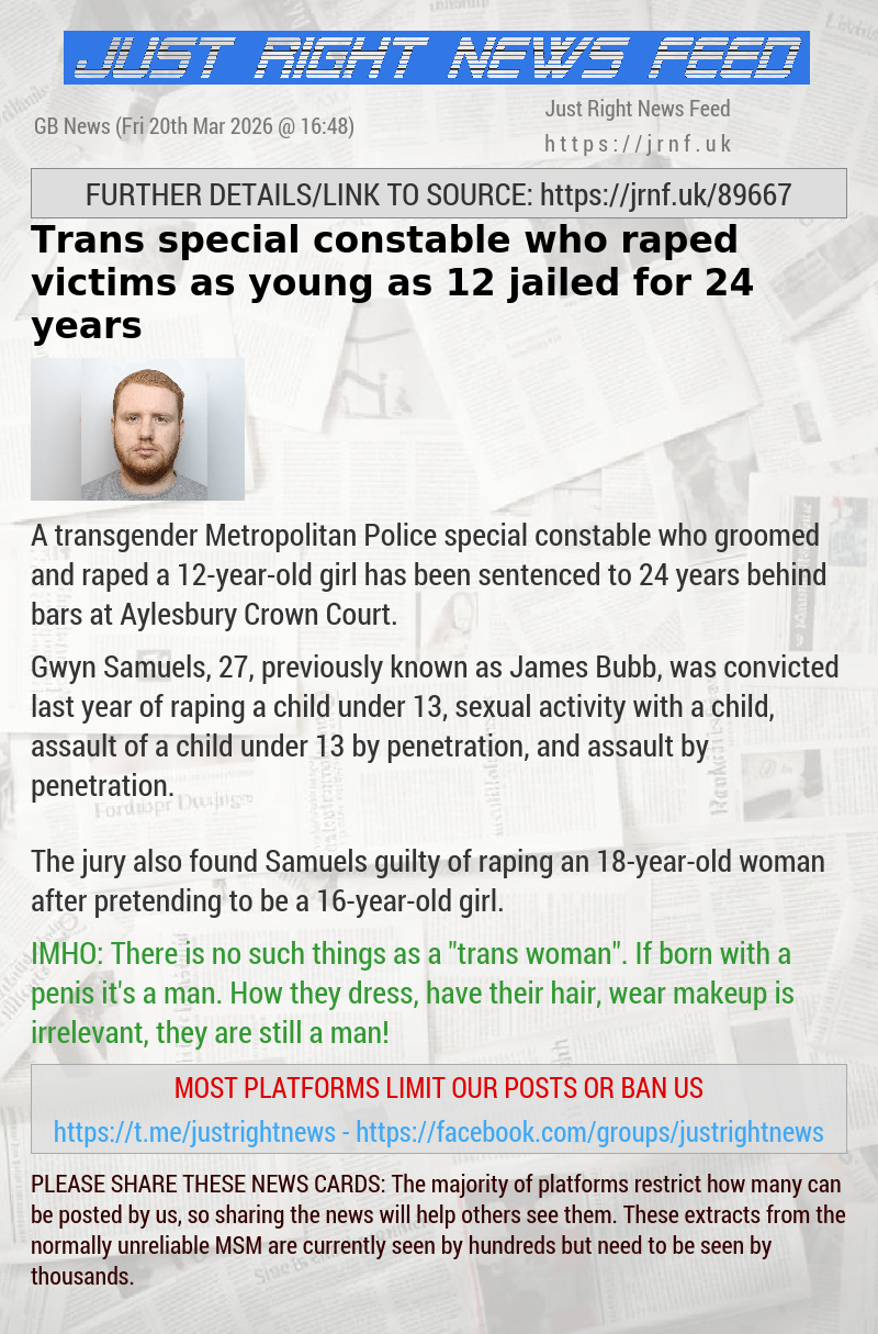 Trans special constable who raped victims as young as 12 jailed for 24 years